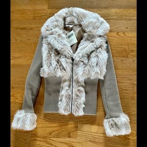 Boston proper animal faux fur zip up cardigan size extra small NWT
